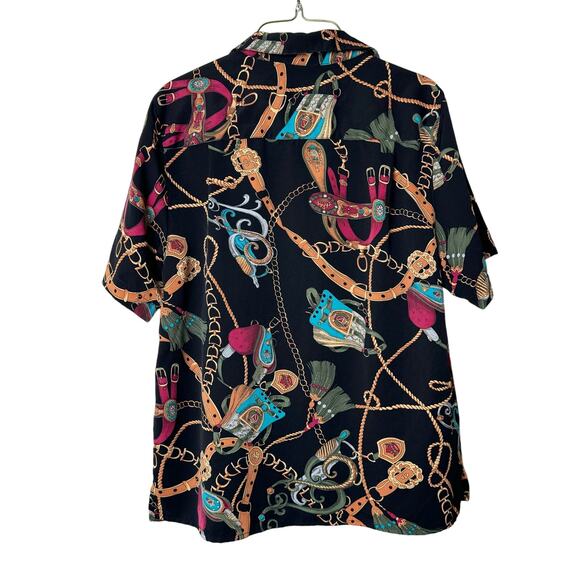 Alfred Dunner VINTAGE black Equine harness belt button down blouse Size 12 - Picture 6 of 6